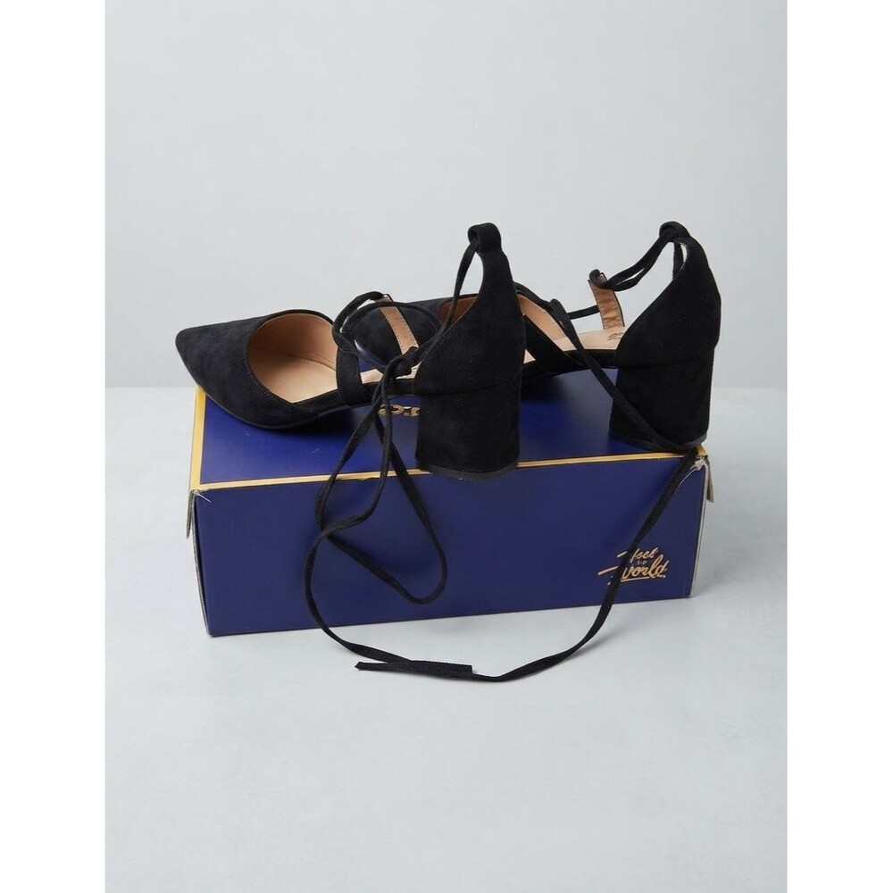 Heel The World black faux-suede d'Orsay block-heel pumps with pointed Sz 7